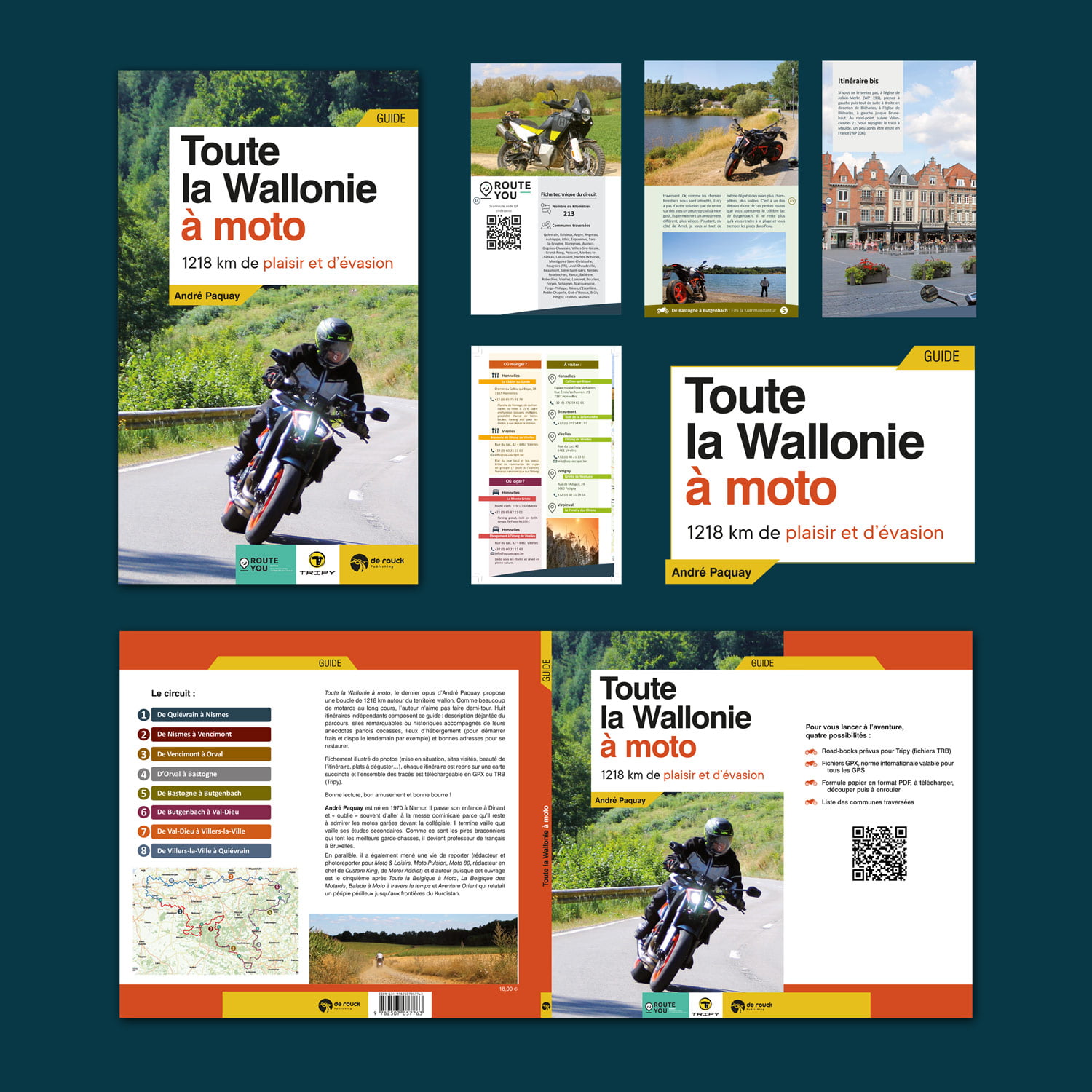Livre Toute la Wallonie à moto présenté sur une route